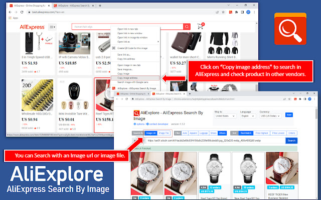 AliExplore AliExpress Search By Image  from Chrome web store to be run with OffiDocs Chromium online