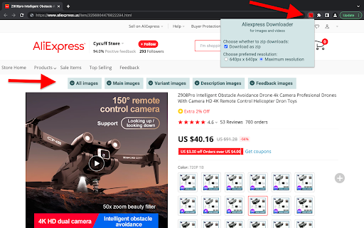 Aliexpress image downloader  from Chrome web store to be run with OffiDocs Chromium online