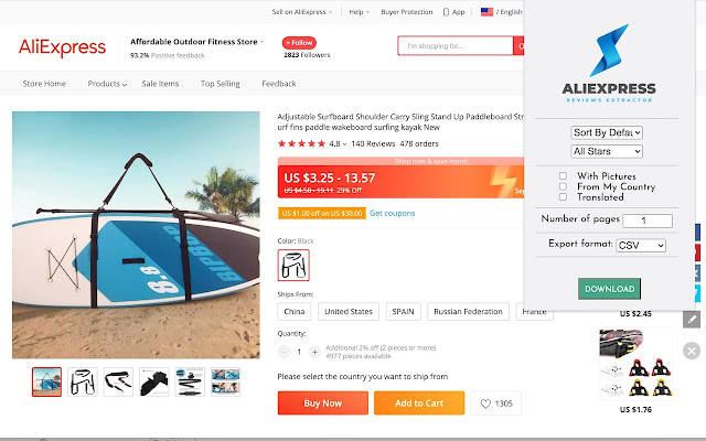 AliExpress Reviews Extractor  from Chrome web store to be run with OffiDocs Chromium online