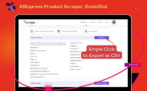 AliEx Product Scraper | Ecomstal  from Chrome web store to be run with OffiDocs Chromium online