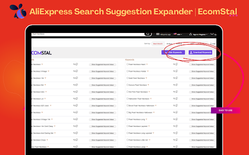 AliEx Search Suggestion Expander| Ecomstal  from Chrome web store to be run with OffiDocs Chromium online