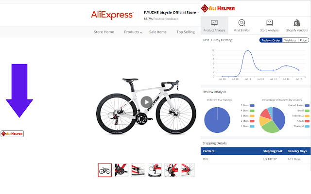 AliHelper. Інструмент дослідження продуктів AliExpress із веб-магазину Chrome, який можна запускати разом із OffiDocs Chromium онлайн