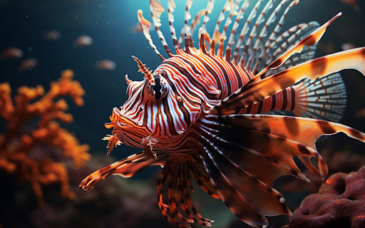 A lionfish swims in the clear water  from Chrome web store to be run with OffiDocs Chromium online