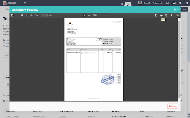 Aliphia Invoice  from Chrome web store to be run with OffiDocs Chromium online