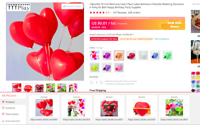 AliPictures The Aliexpress Image Extractor  from Chrome web store to be run with OffiDocs Chromium online