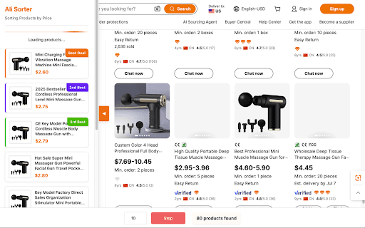 Ali Sorter Sort Alibaba products by price  from Chrome web store to be run with OffiDocs Chromium online
