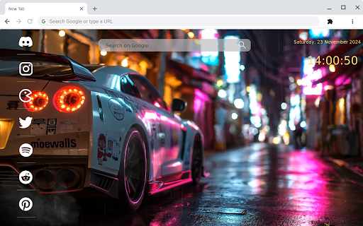 A live wallpaper of the Nissan GTR R35 surrounded by neon lights.  from Chrome web store to be run with OffiDocs Chromium online
