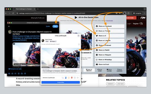 All in One Social Share  from Chrome web store to be run with OffiDocs Chromium online