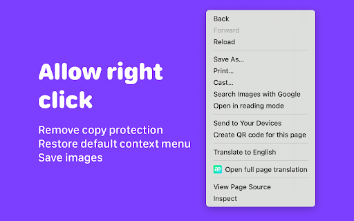 Allow Copy  Enable Right Click  from Chrome web store to be run with OffiDocs Chromium online