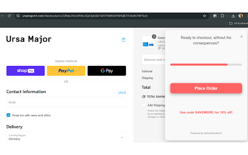 Almost Checkout  from Chrome web store to be run with OffiDocs Chromium online