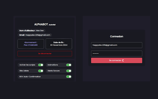 ALPHABOT Préfecture Rendez vous  from Chrome web store to be run with OffiDocs Chromium online