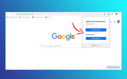 Alpha Password Generator  from Chrome web store to be run with OffiDocs Chromium online