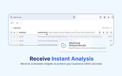 AlsoCheck – Email Scam Detector for Gmail from Chrome web store to be run with OffiDocs Chromium online AlsoCheck – Email Scam Detector for Gmail from Chrome web store to be run with OffiDocs Chromium online