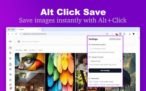 Alt Click Save One Click Image Downloader  from Chrome web store to be run with OffiDocs Chromium online