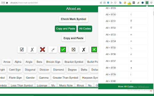 Alt Codes  from Chrome web store to be run with OffiDocs Chromium online