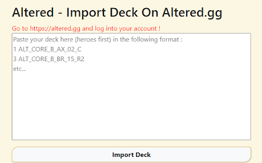 Altered Import Deck On Altered.gg  from Chrome web store to be run with OffiDocs Chromium online