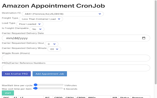 Amazon Appointment CronJob  from Chrome web store to be run with OffiDocs Chromium online