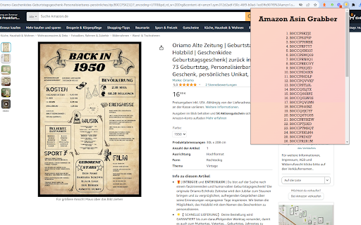 Amazon Asin Grabber  from Chrome web store to be run with OffiDocs Chromium online