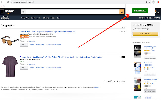 Amazon cart exporter  from Chrome web store to be run with OffiDocs Chromium online