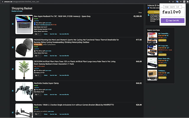 Amazon Cart Share  from Chrome web store to be run with OffiDocs Chromium online