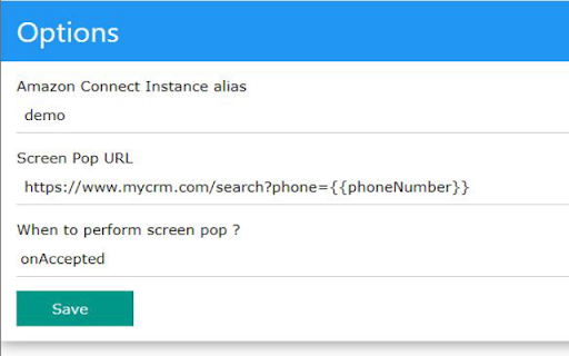 Amazon Connect Screen Pop  from Chrome web store to be run with OffiDocs Chromium online