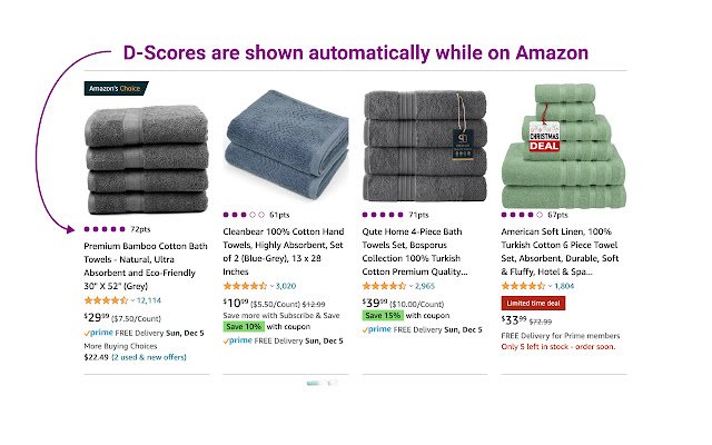 Amazon D Score – Reliable Product Ratings  from Chrome web store to be run with OffiDocs Chromium online