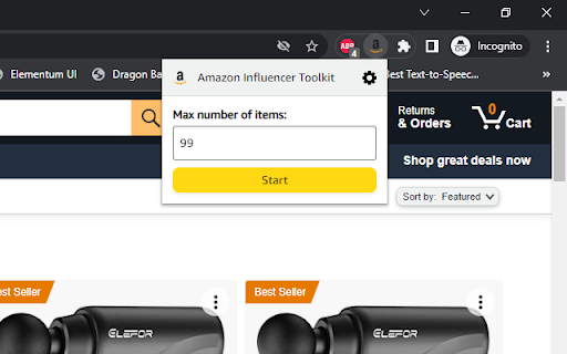 Amazon Influencer Toolkit  from Chrome web store to be run with OffiDocs Chromium online