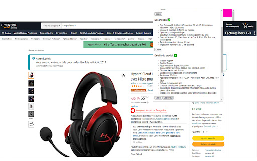 Amazon Info Extractor  from Chrome web store to be run with OffiDocs Chromium online