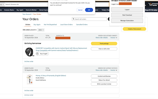 Amazon Invoice Downloader  from Chrome web store to be run with OffiDocs Chromium online