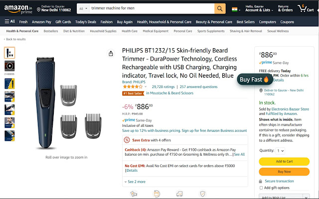 Amazon One Tap Beli daripada kedai web Chrome untuk dijalankan dengan OffiDocs Chromium dalam talian