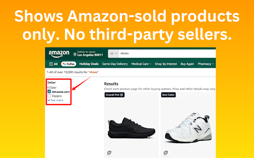 Amazon Only Products No Third Party Sellers  from Chrome web store to be run with OffiDocs Chromium online