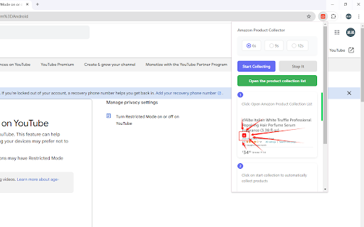 Amazon product list scraper export CSV  from Chrome web store to be run with OffiDocs Chromium online