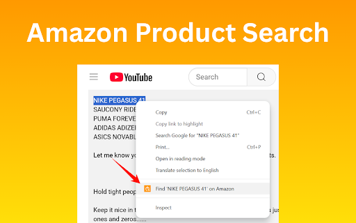 Amazon Product Search Quick Right Click Finder  from Chrome web store to be run with OffiDocs Chromium online