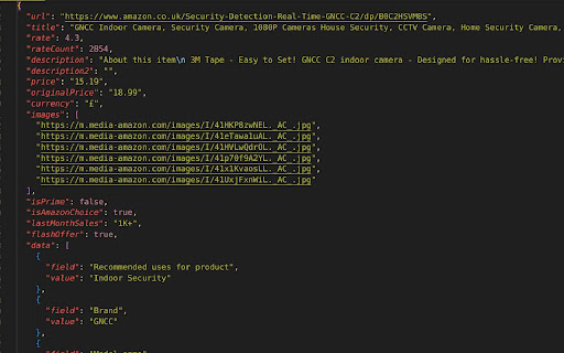 Amazon Product to Json  from Chrome web store to be run with OffiDocs Chromium online