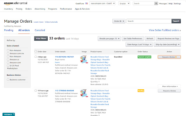 Amazon Request a Review  from Chrome web store to be run with OffiDocs Chromium online