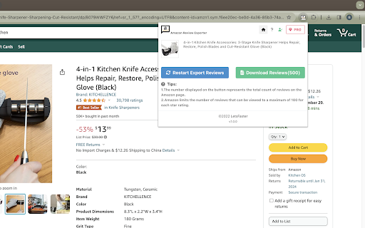 Amazon Review Exporter  from Chrome web store to be run with OffiDocs Chromium online