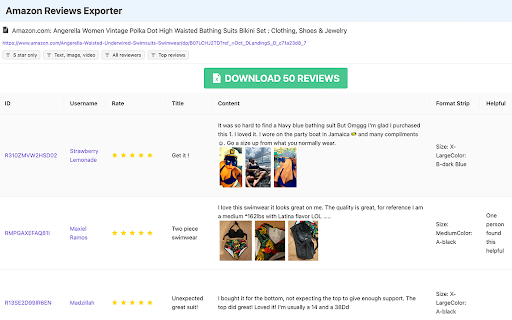 Amazon reviews exporter  from Chrome web store to be run with OffiDocs Chromium online