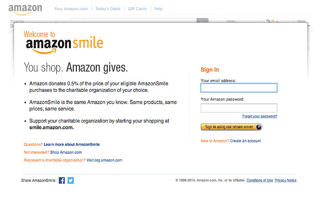 Amazon Smile Switcher  from Chrome web store to be run with OffiDocs Chromium online