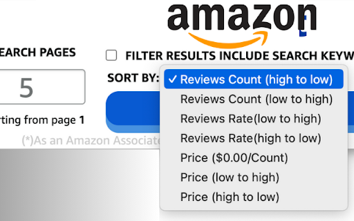 Amazon sort by Reviews Count (US UK CA MX)  from Chrome web store to be run with OffiDocs Chromium online