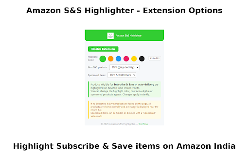 Amazon Subscribe  Save Highlighter  from Chrome web store to be run with OffiDocs Chromium online