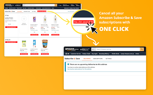 Amazon Subscribe  Save one click cancel  from Chrome web store to be run with OffiDocs Chromium online