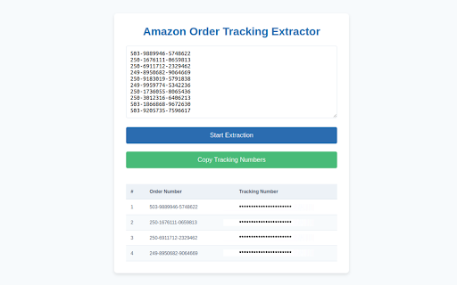 Amazon Tracking Extractor  from Chrome web store to be run with OffiDocs Chromium online