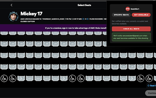 AMC SeatAlert  from Chrome web store to be run with OffiDocs Chromium online