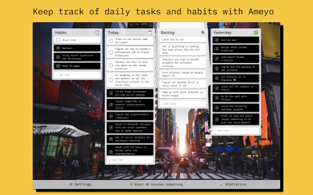 Ameyo | Task + Habit Tracker  from Chrome web store to be run with OffiDocs Chromium online
