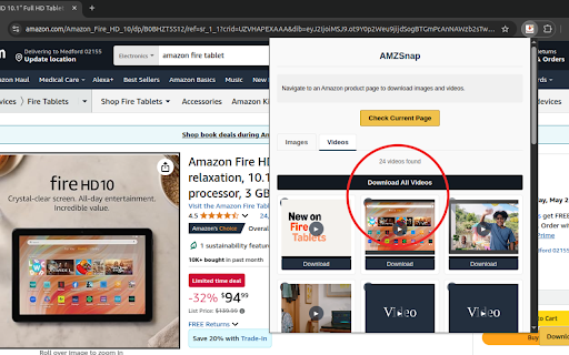 AMZSnap: Download Amazon product images and videos  from Chrome web store to be run with OffiDocs Chromium online