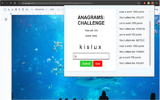 Anagraminator  from Chrome web store to be run with OffiDocs Chromium online