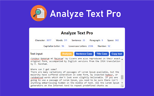 Analyze Text Pro  from Chrome web store to be run with OffiDocs Chromium online