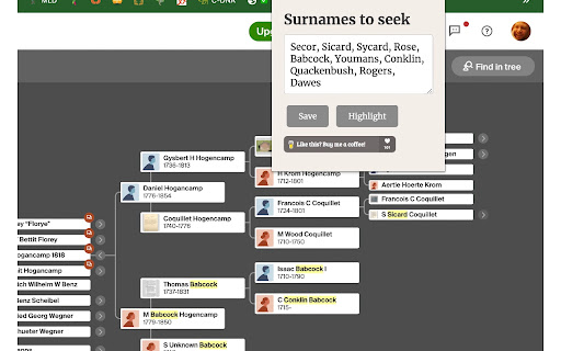 Ancestor Surname Highlighter  from Chrome web store to be run with OffiDocs Chromium online