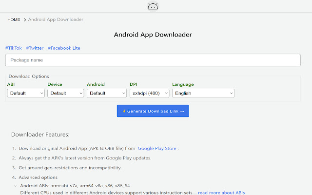 Android App Downloader  from Chrome web store to be run with OffiDocs Chromium online