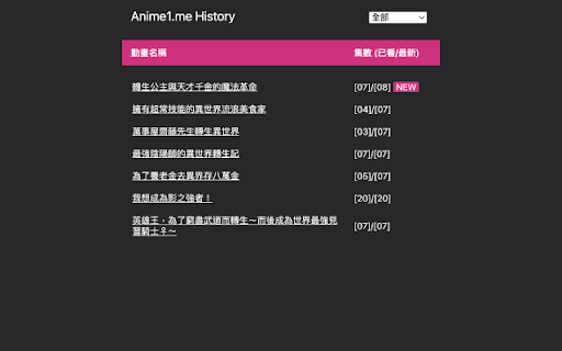 Anime1.me History  from Chrome web store to be run with OffiDocs Chromium online